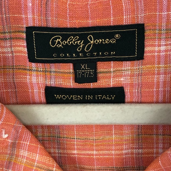 Bobby Jones Shirt Mens XL 100% Linen Orange Plaid Button up Summer - Picture 3 of 7